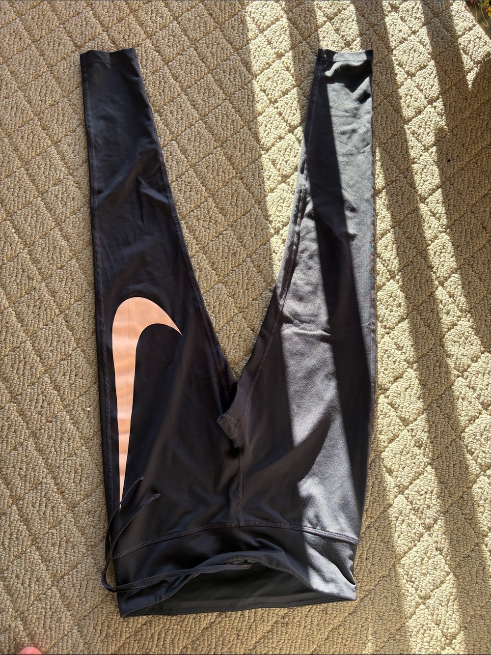Nike Dark Gray Leggings with Peach Swoosh